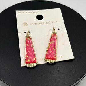 Kendra Scott Serena Pink Dichroic Glass Drop Dangle Gold Flecks Earrings New